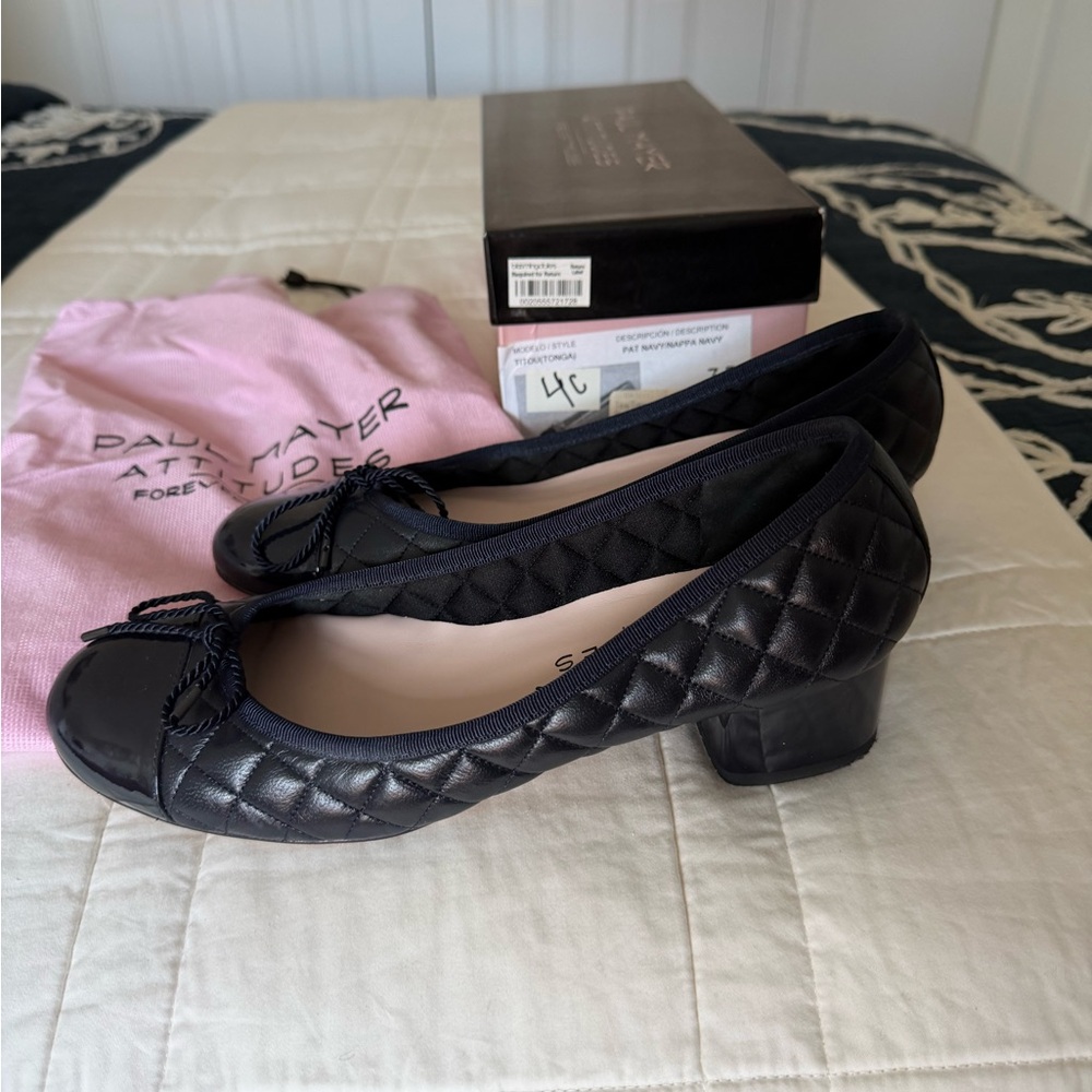 Paul Mayer Black Quilted Flats with Bow